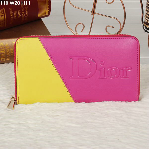 dior zippy wallet calfskin 118 rosered&yellow - Click Image to Close